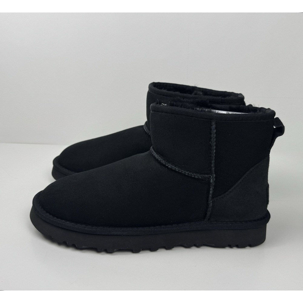 UGG Classic Mini II Ankle Boots Women's Size 8 Sheepskin Suede/Shearling Black - Picture 4 of 7